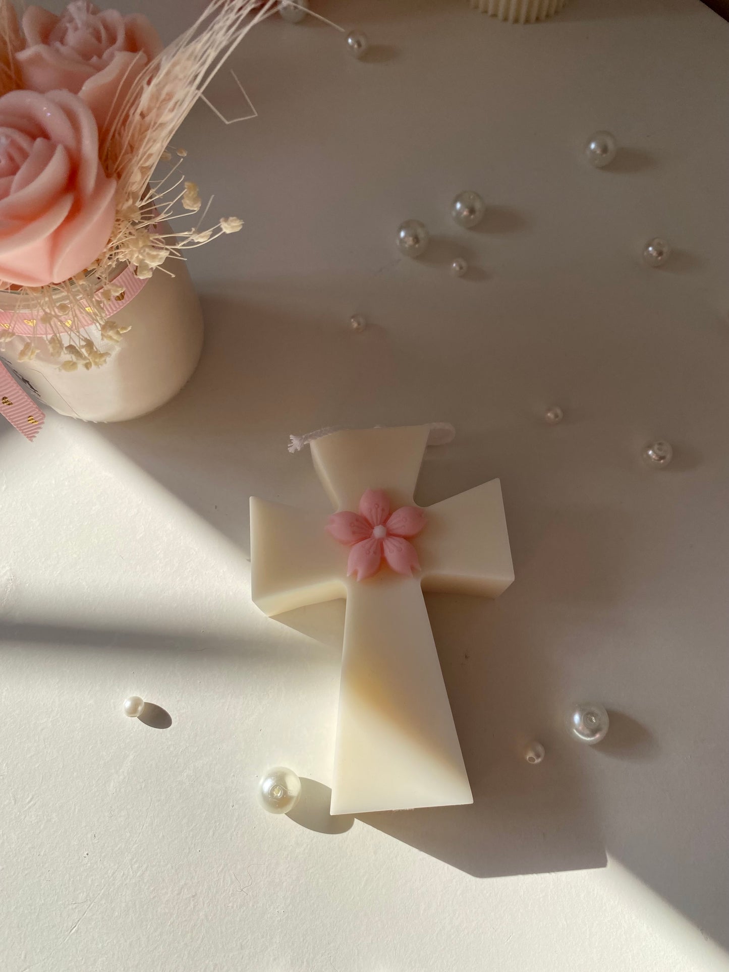 Candela Croce decorata con fiore