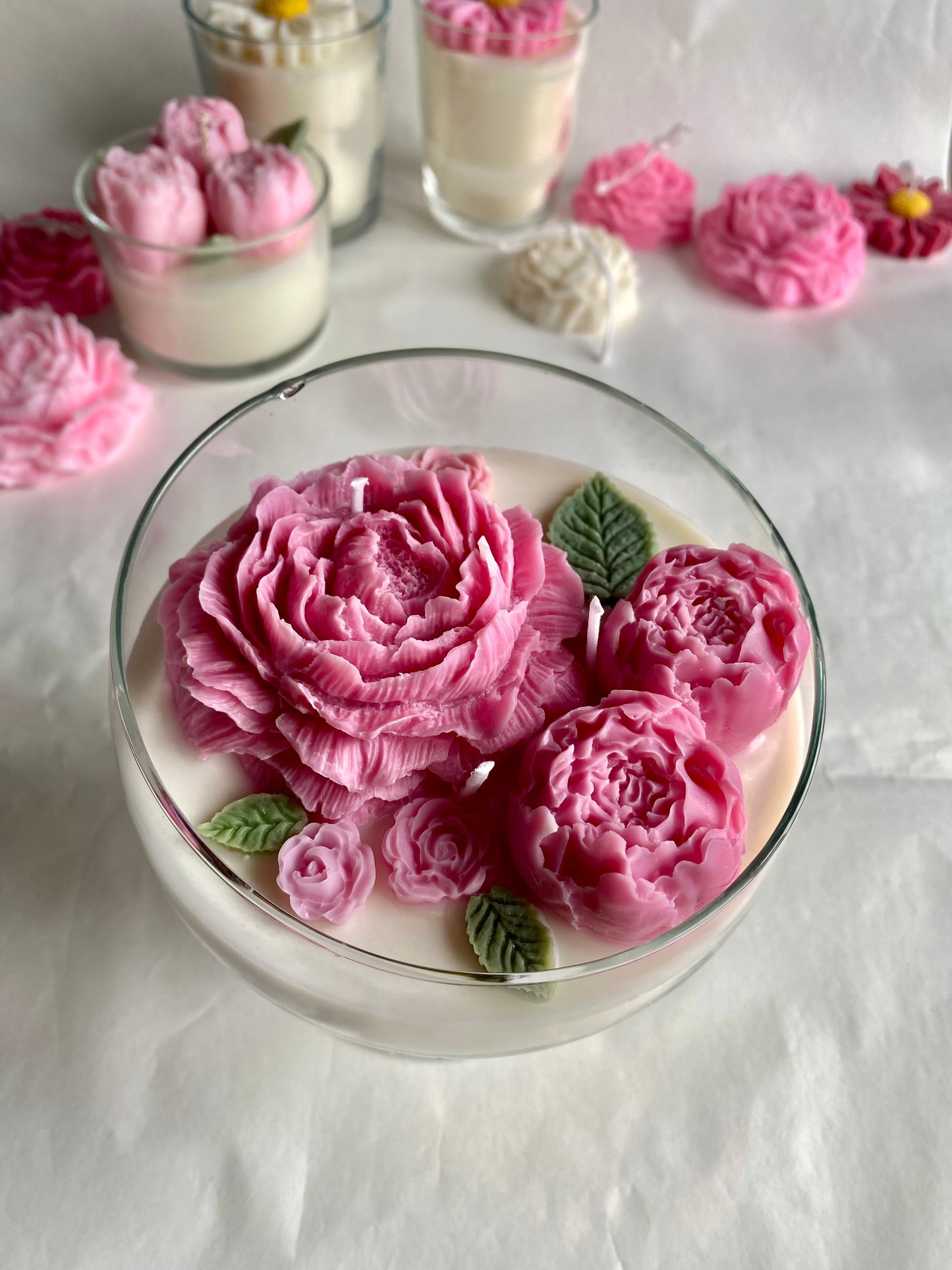 Candela maxi “Bouquet di peonie “