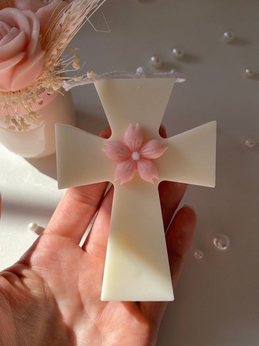 Candela Croce decorata con fiore