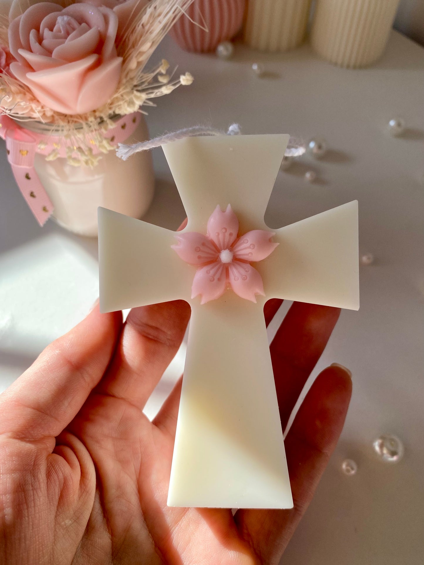 Candela Croce decorata con fiore