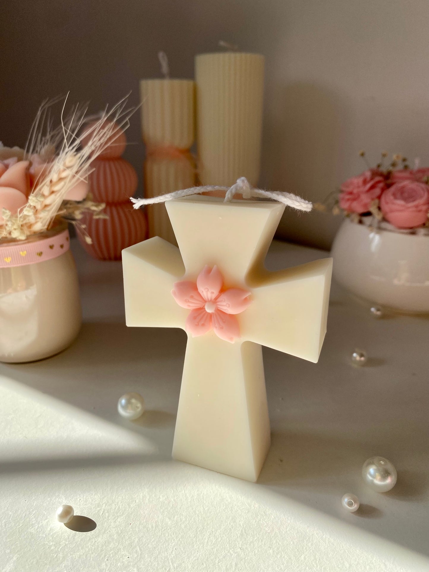Candela Croce decorata con fiore