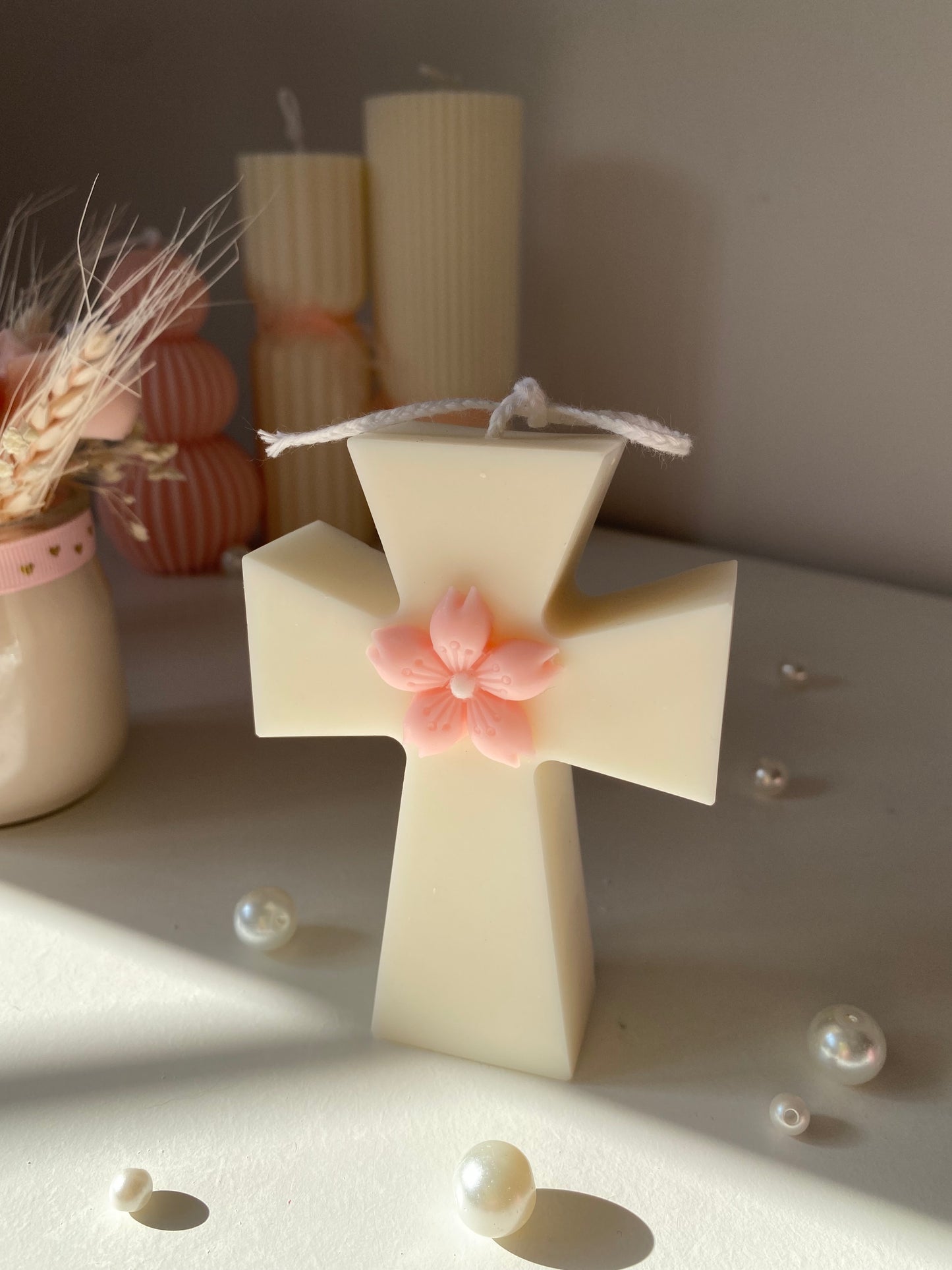 Candela Croce decorata con fiore